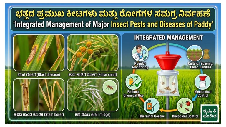 ಭತ್ತದಲ್ಲಿ ಪ್ರಮುಖ ಕೀಟ ಮತ್ತು ರೋಗಗಳ ಸಮಗ್ರ ನಿರ್ವಹಣೆ (Integrated Management of Major Insect Pests and Diseases of Paddy)